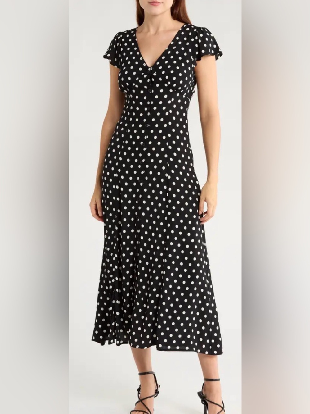 The Workshop Black & White Polka Dot Button-Up Midi Dress Medium